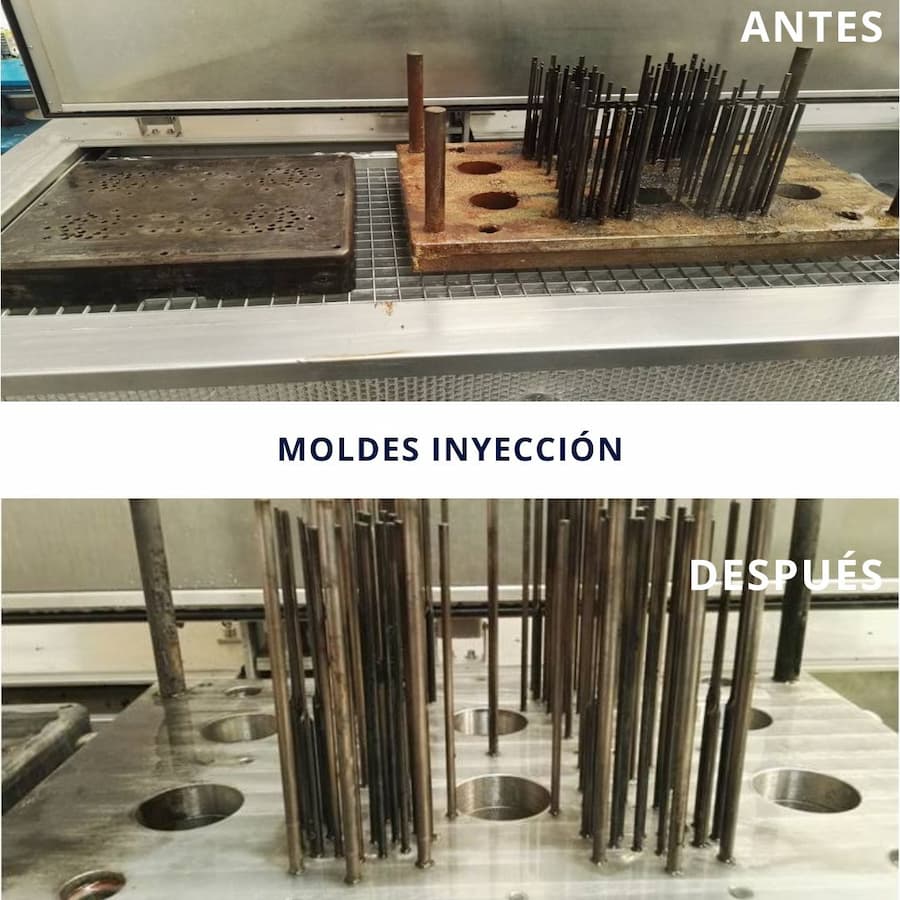 moldes de inyección antes y después de limpieza ultrasonidos
